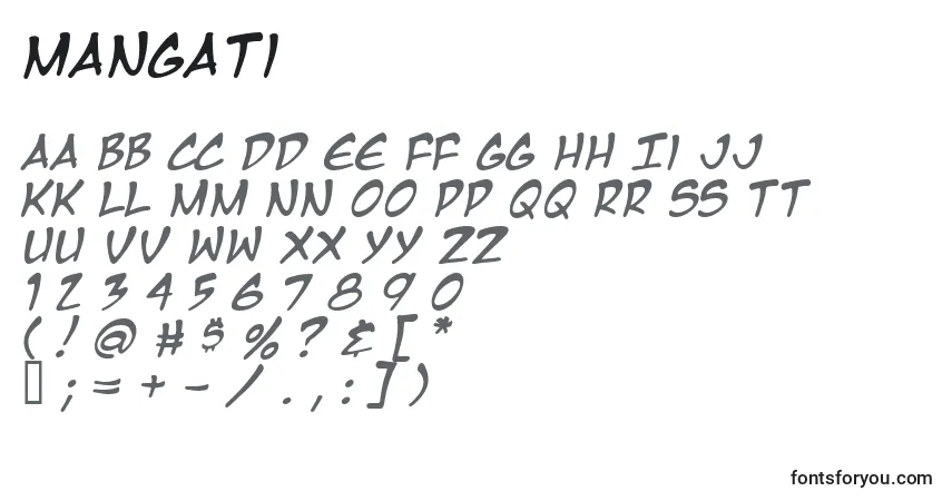 Schriftart Mangati – Alphabet, Zahlen, spezielle Symbole
