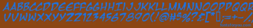 Mangati-Schriftart – Blaue Schriften auf braunem Hintergrund