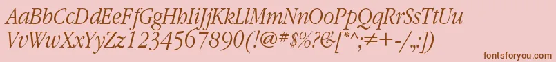 GaramondnarrowcLightitalic-Schriftart – Braune Schriften auf rosa Hintergrund