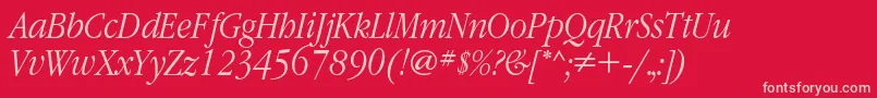 Fonte GaramondnarrowcLightitalic – fontes rosa em um fundo vermelho