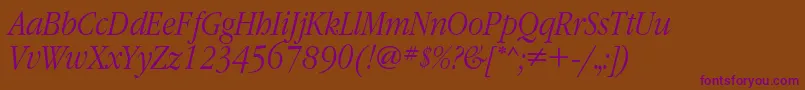 GaramondnarrowcLightitalic Font – Purple Fonts on Brown Background