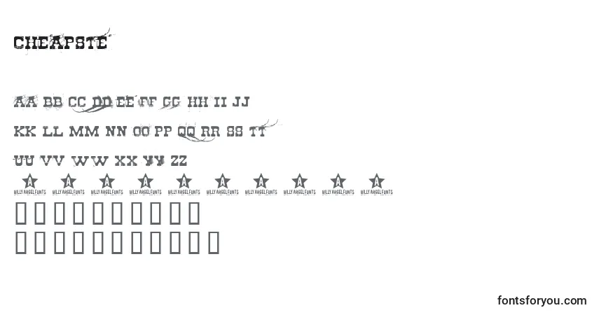 Czcionka Cheapste – alfabet, cyfry, specjalne znaki