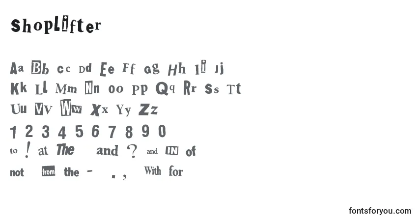 Czcionka Shoplifter – alfabet, cyfry, specjalne znaki