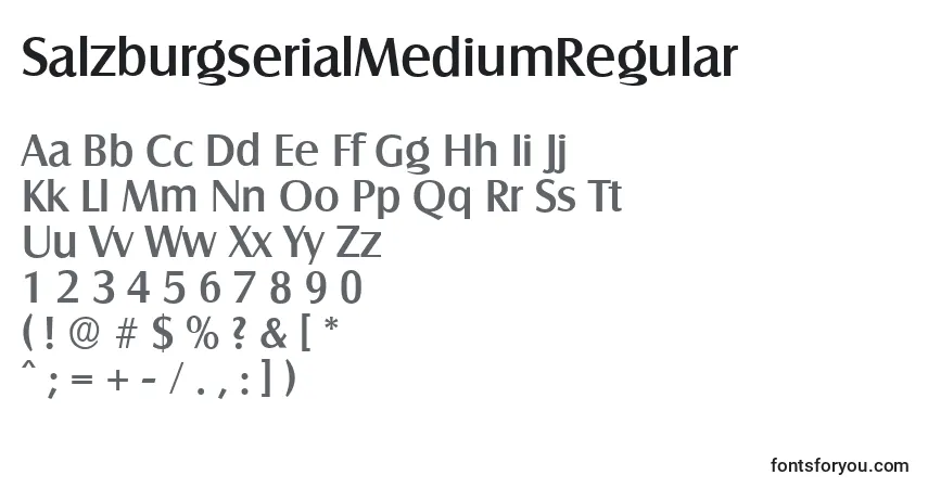 Czcionka SalzburgserialMediumRegular – alfabet, cyfry, specjalne znaki