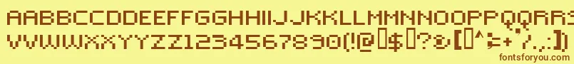 フォントMutterrusRammstein.Ru – 茶色の文字が黄色の背景にあります。