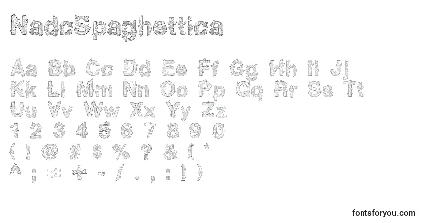 Schriftart NadcSpaghettica – Alphabet, Zahlen, spezielle Symbole