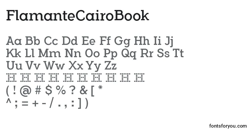 Czcionka FlamanteCairoBook – alfabet, cyfry, specjalne znaki