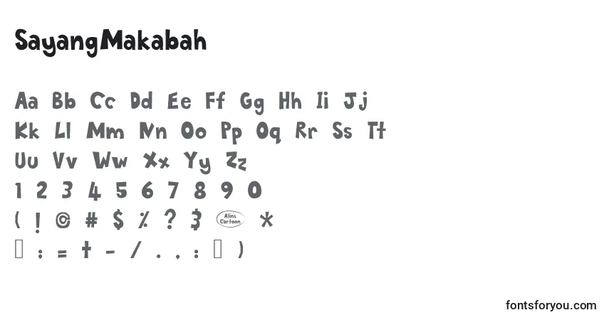 Schriftart SayangMakabah – Alphabet, Zahlen, spezielle Symbole