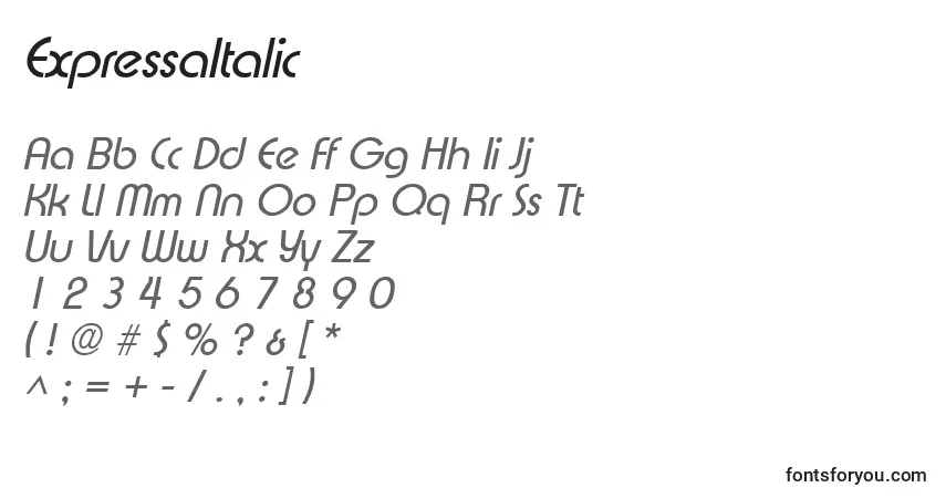A fonte ExpressaItalic – alfabeto, números, caracteres especiais