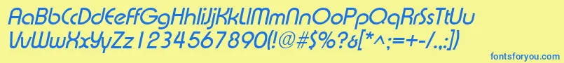 フォントExpressaItalic – 青い文字が黄色の背景にあります。