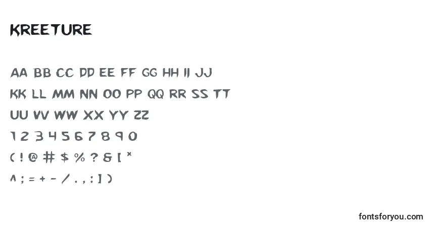 Czcionka Kreeture – alfabet, cyfry, specjalne znaki