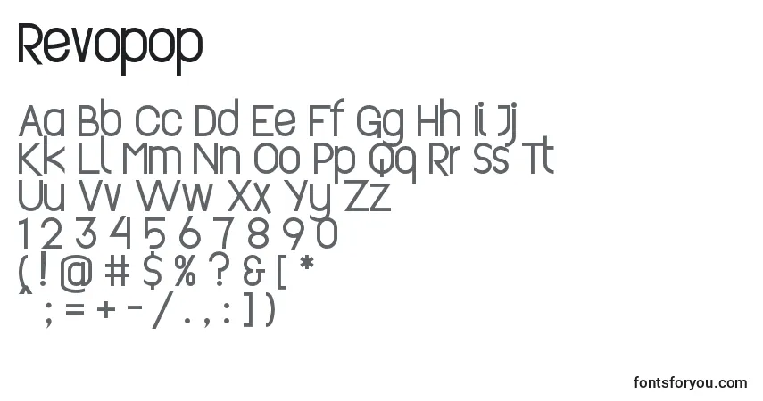 Czcionka Revopop – alfabet, cyfry, specjalne znaki