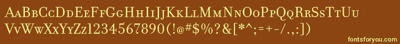 FilosofiaCyrWebSmallCaps-Schriftart – Gelbe Schriften auf braunem Hintergrund