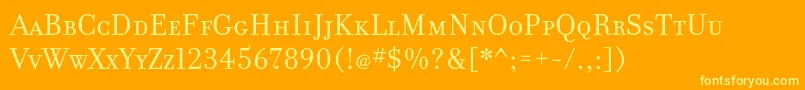 FilosofiaCyrWebSmallCaps-Schriftart – Gelbe Schriften auf orangefarbenem Hintergrund