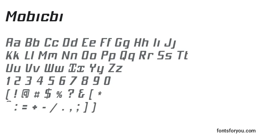 Schriftart Mobicbi – Alphabet, Zahlen, spezielle Symbole