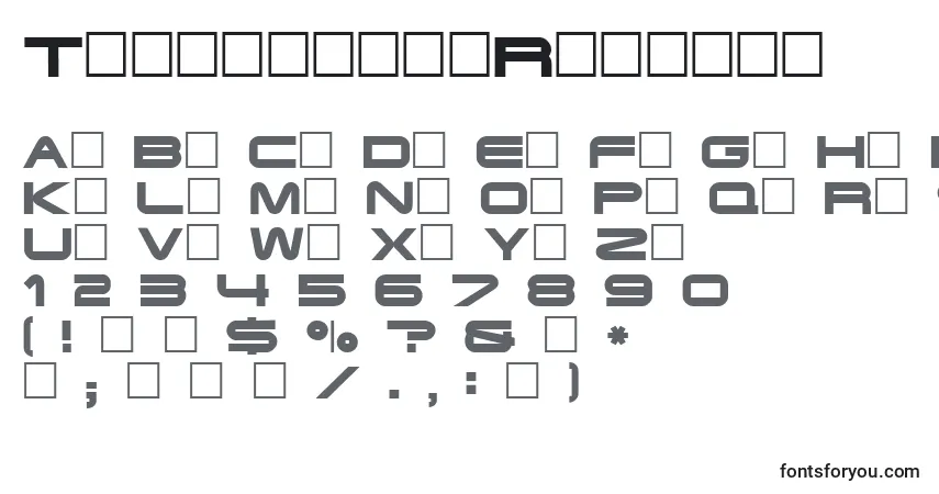 Czcionka TerminatorRegular – alfabet, cyfry, specjalne znaki