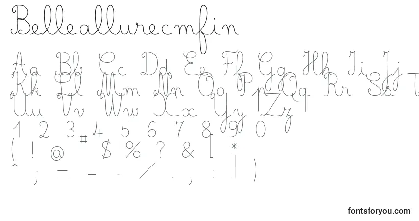Czcionka Belleallurecmfin – alfabet, cyfry, specjalne znaki