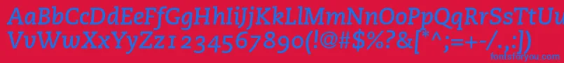 Czcionka PmnCaecilia76BoldItalicOldstyleFigures – niebieskie czcionki na czerwonym tle