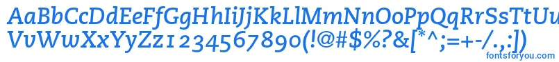 フォントPmnCaecilia76BoldItalicOldstyleFigures – 白い背景に青い文字