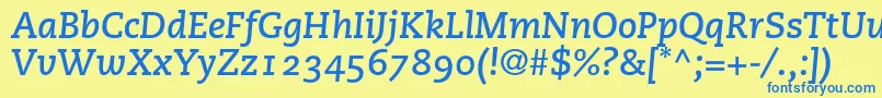 Шрифт PmnCaecilia76BoldItalicOldstyleFigures – синие шрифты на жёлтом фоне