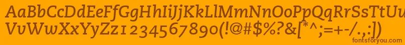 Шрифт PmnCaecilia76BoldItalicOldstyleFigures – коричневые шрифты на оранжевом фоне