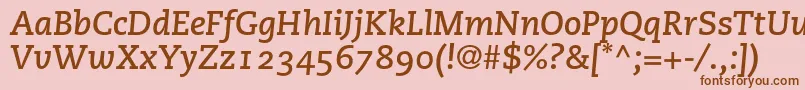 Шрифт PmnCaecilia76BoldItalicOldstyleFigures – коричневые шрифты на розовом фоне
