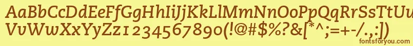 PmnCaecilia76BoldItalicOldstyleFigures-fontti – ruskeat fontit keltaisella taustalla