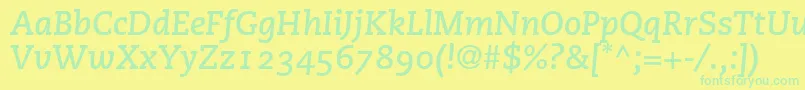 PmnCaecilia76BoldItalicOldstyleFigures-Schriftart – Grüne Schriften auf gelbem Hintergrund