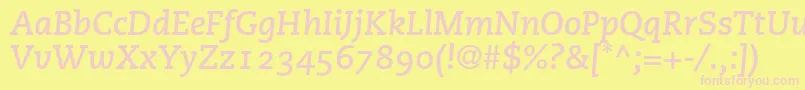 PmnCaecilia76BoldItalicOldstyleFigures Font – Pink Fonts on Yellow Background