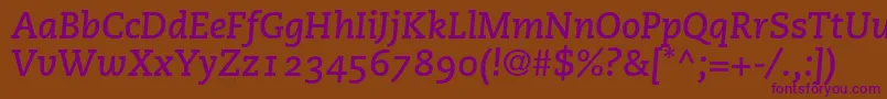 Czcionka PmnCaecilia76BoldItalicOldstyleFigures – fioletowe czcionki na brązowym tle