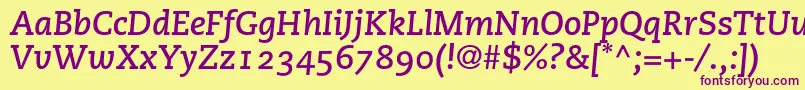 PmnCaecilia76BoldItalicOldstyleFigures-fontti – violetit fontit keltaisella taustalla