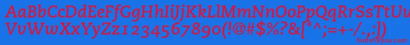 Шрифт PmnCaecilia76BoldItalicOldstyleFigures – красные шрифты на синем фоне