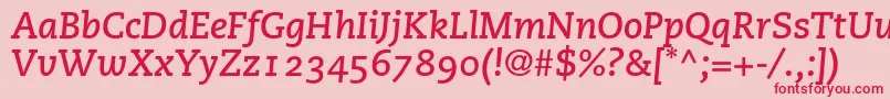 PmnCaecilia76BoldItalicOldstyleFigures-fontti – punaiset fontit vaaleanpunaisella taustalla