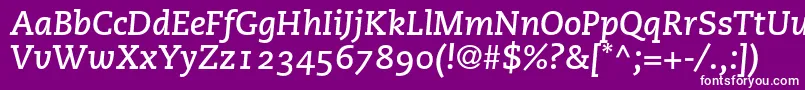フォントPmnCaecilia76BoldItalicOldstyleFigures – 紫の背景に白い文字