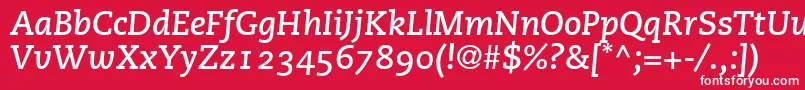 PmnCaecilia76BoldItalicOldstyleFigures-fontti – valkoiset fontit punaisella taustalla