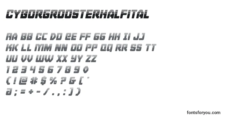 Czcionka Cyborgroosterhalfital – alfabet, cyfry, specjalne znaki