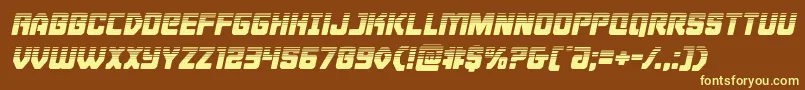 Cyborgroosterhalfital-fontti – keltaiset fontit ruskealla taustalla