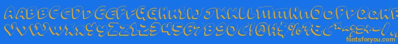 FunnyPagesShadow-Schriftart – Orangefarbene Schriften auf blauem Hintergrund