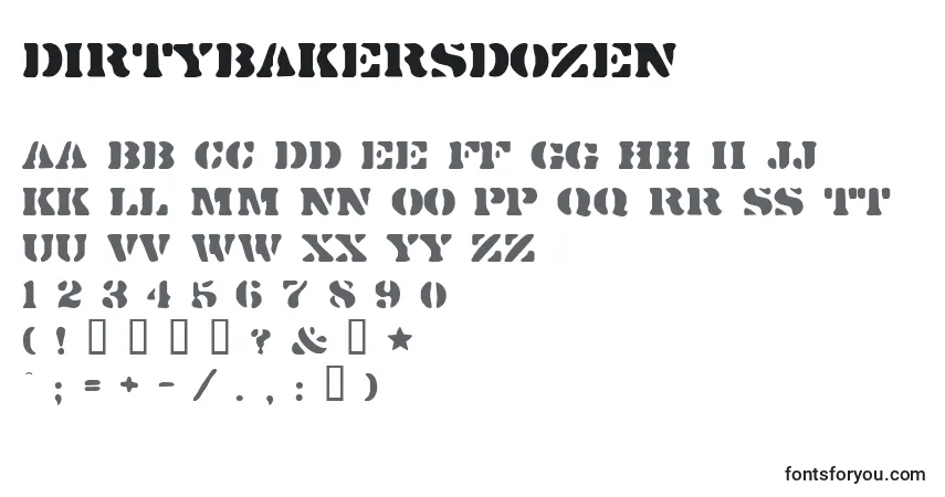 Schriftart Dirtybakersdozen – Alphabet, Zahlen, spezielle Symbole