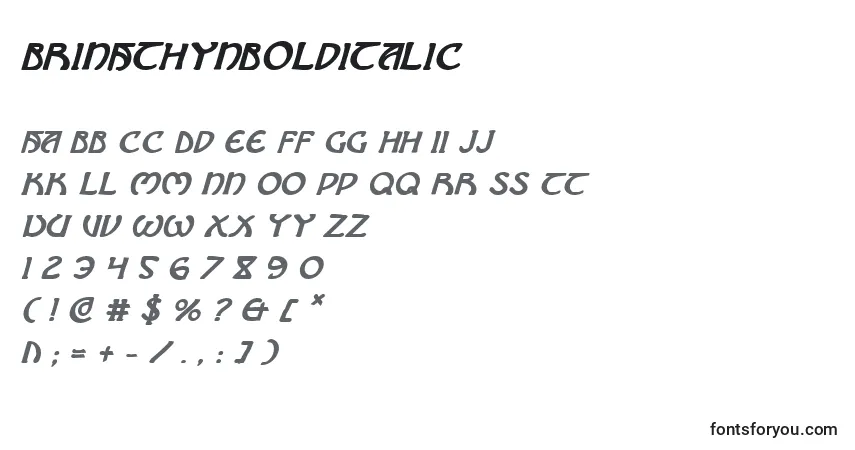 Schriftart BrinAthynBoldItalic – Alphabet, Zahlen, spezielle Symbole