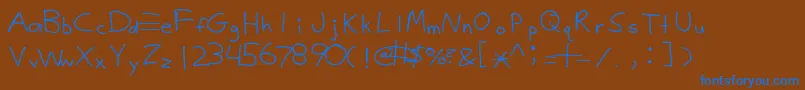 Justy1-Schriftart – Blaue Schriften auf braunem Hintergrund
