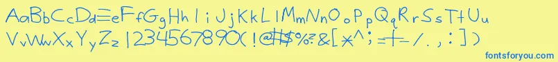 Czcionka Justy1 – niebieskie czcionki na żółtym tle