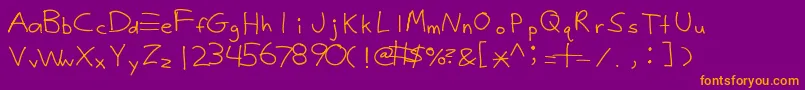 Justy1-fontti – oranssit fontit violetilla taustalla