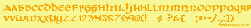 フォントCryUncial – オレンジの文字が黄色の背景にあります。