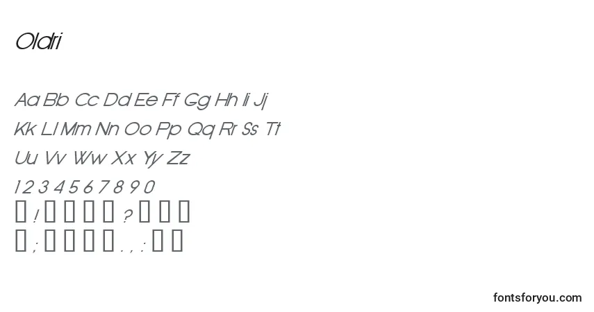 A fonte Oldri – alfabeto, números, caracteres especiais