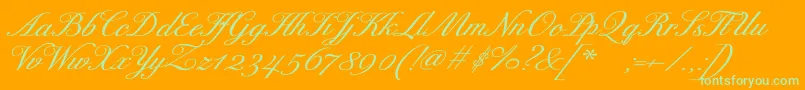 ExcelsorscriptBolditalic-Schriftart – Grüne Schriften auf orangefarbenem Hintergrund