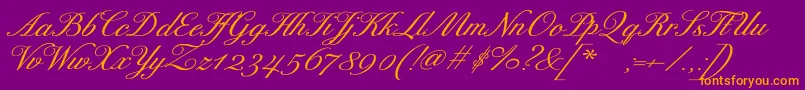 Fonte ExcelsorscriptBolditalic – fontes laranjas em um fundo violeta