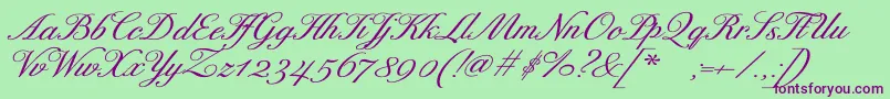 ExcelsorscriptBolditalic-Schriftart – Violette Schriften auf grünem Hintergrund