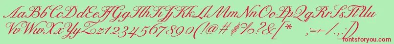 Fonte ExcelsorscriptBolditalic – fontes vermelhas em um fundo verde