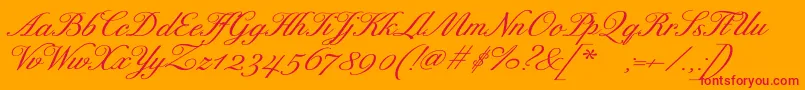 ExcelsorscriptBolditalic-Schriftart – Rote Schriften auf orangefarbenem Hintergrund